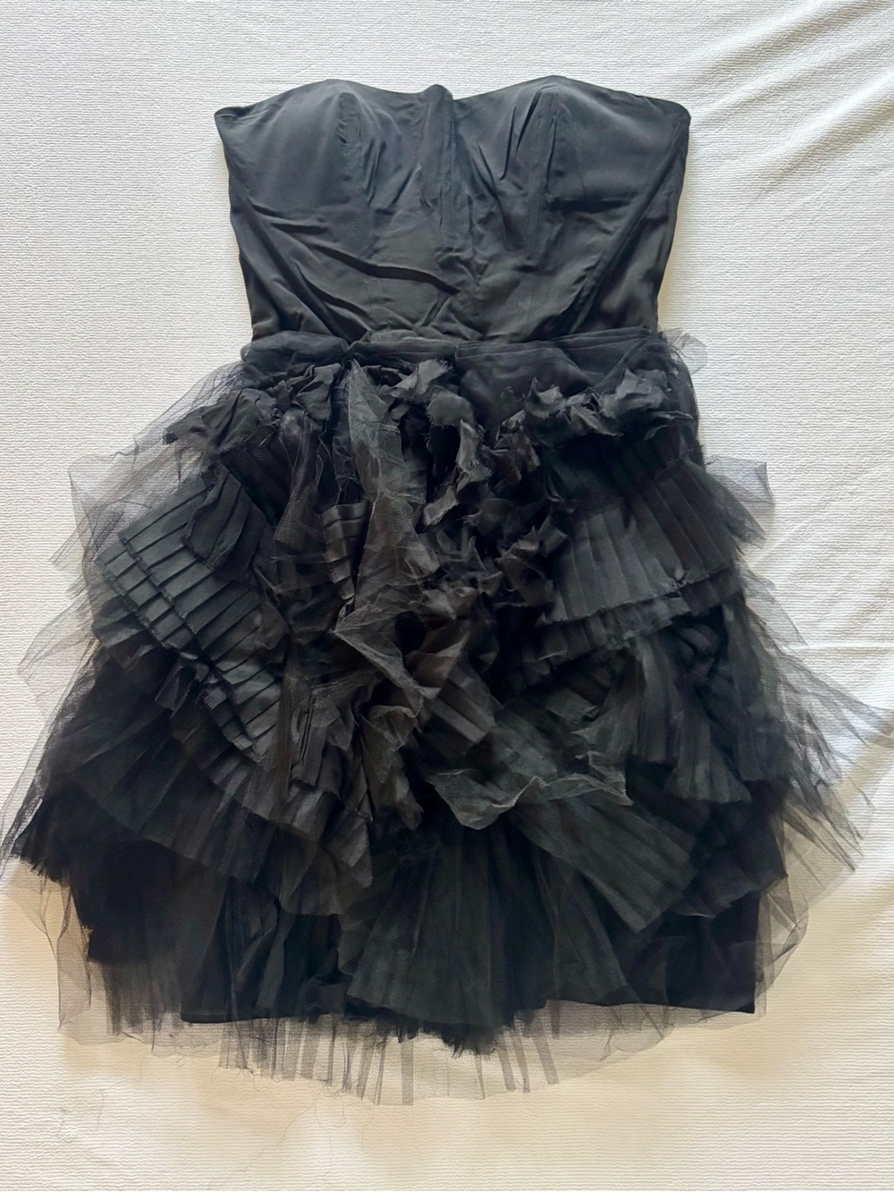 Vera Wang Black Strapless Ruffle Tulle Party Dress